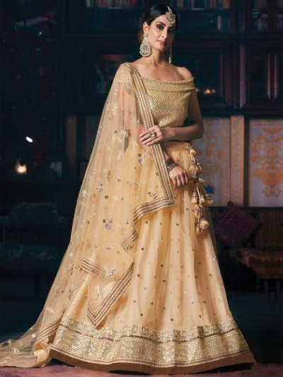 Gold Multitoned Embroidered Net Lehenga