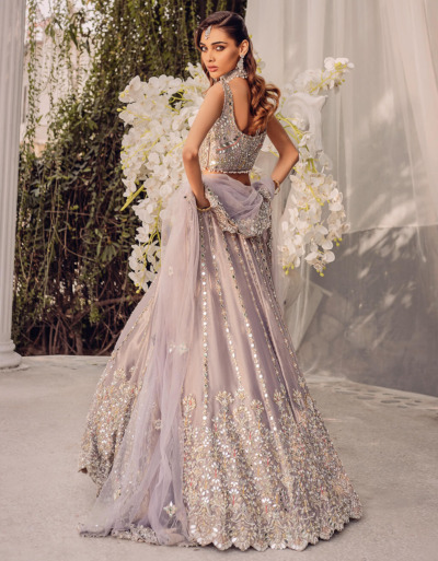 Lilac Mirror-Work Lehenga Choli Pakistani Bridal Outfit