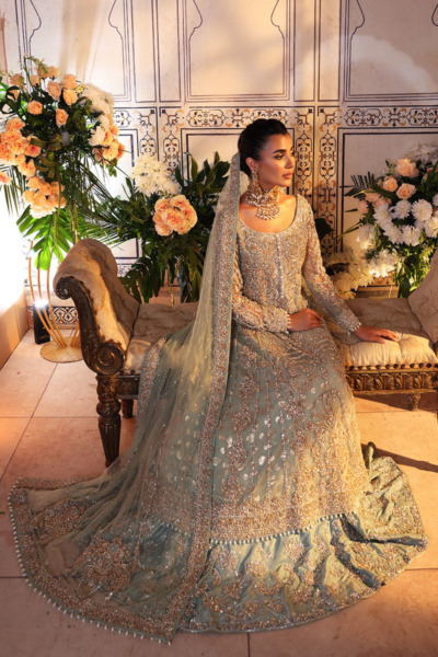 Pakistani Bridal Pistachio Green Gown Lehenga Wedding Dress