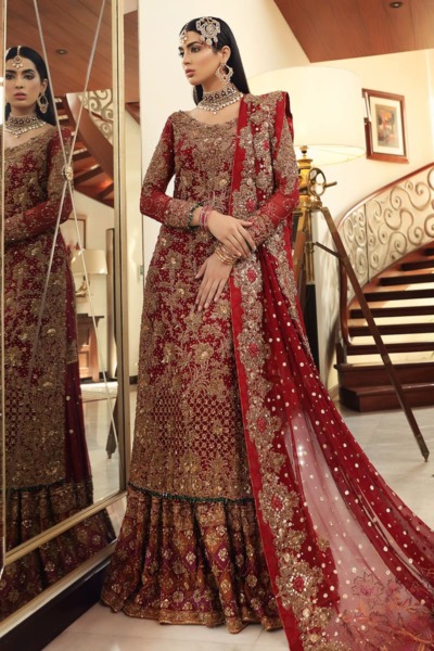 Pakistani Bridal Dress Cherry Red Lehenga Wedding Dress