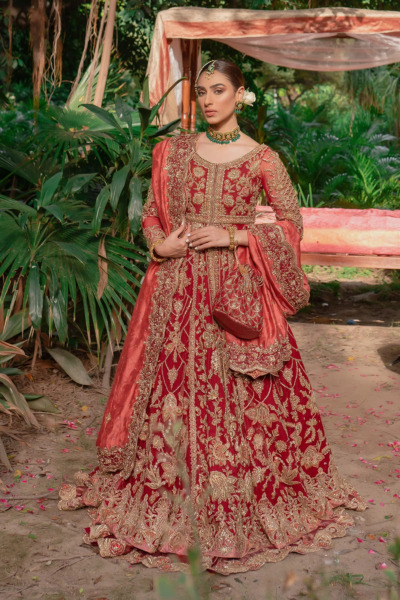 Pakistani Red Hand-Embellished Rust Tone Bridal Dress