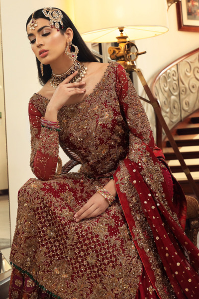 Pakistani Bridal Dress Cherry Red Lehenga Wedding Dress