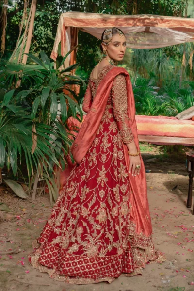 Pakistani Red Hand-Embellished Rust Tone Bridal Dress