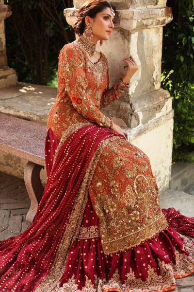 Pakistani Bridal Dress Long Shirt Lehenga Wedding Outfit