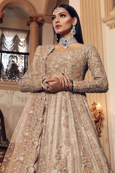 Pakistani Bridal Dress Gold Gown Lehenga