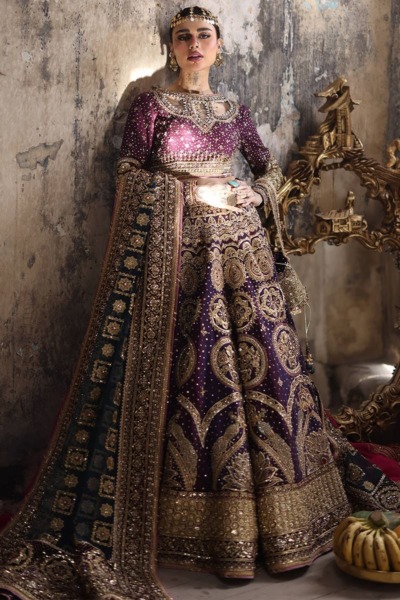 Bridal Outfit In Pink & Purple Lehenga Choli - Image 2