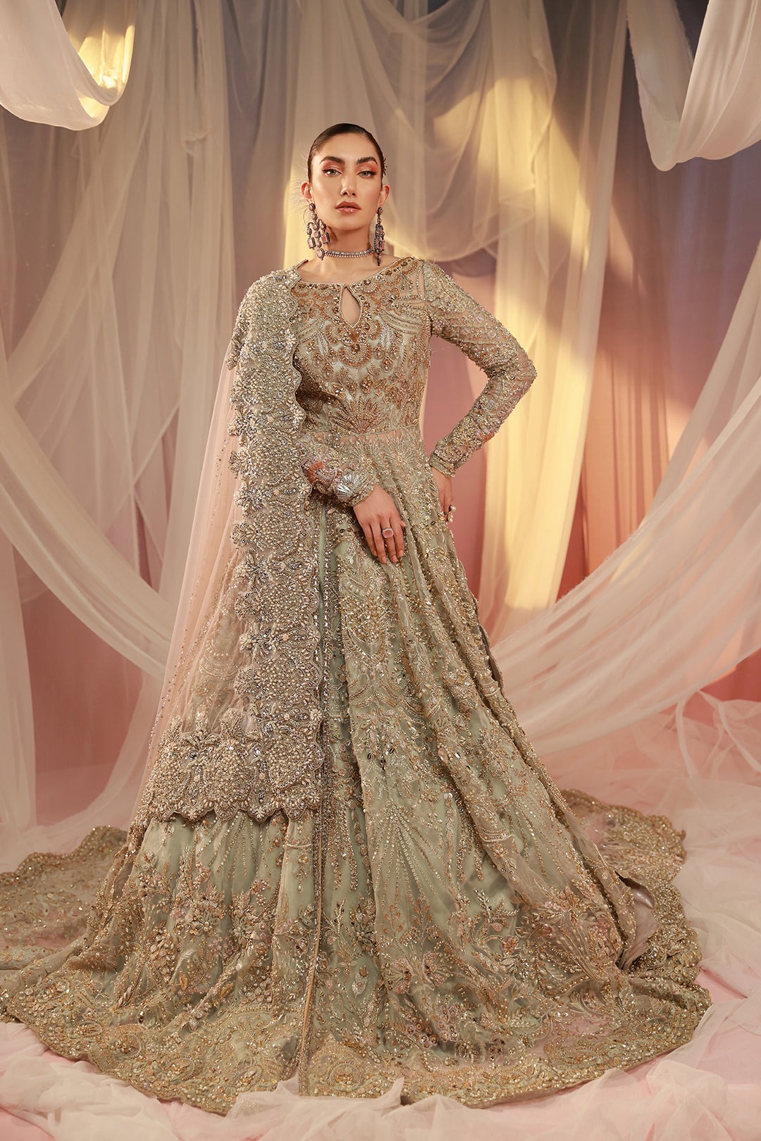 Pakistani Bridal Back Tail Lehenga Dress