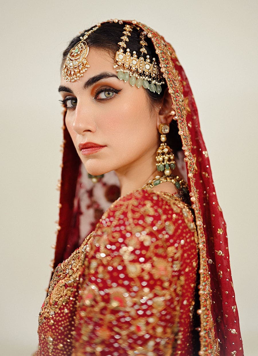 Pakistani Bridal Burnt Burgundy Farshi Lehenga