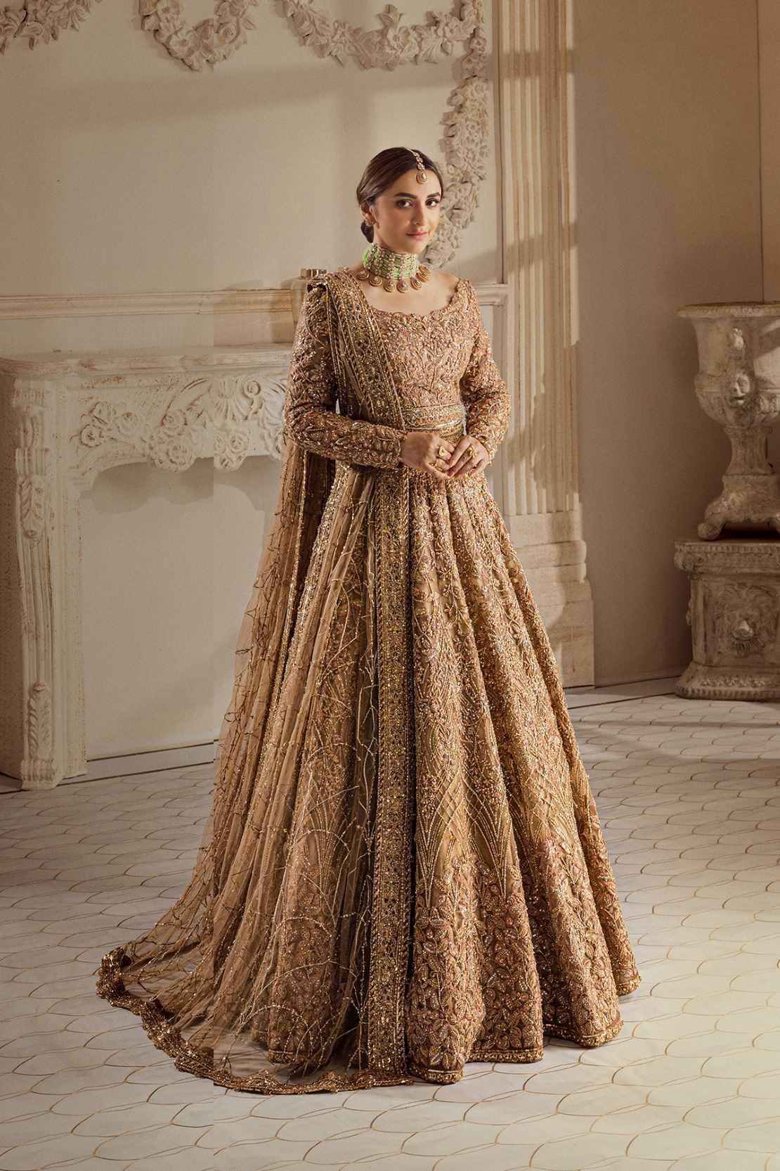 Pakistani Bridal Champagne Gold Lehenga Choli