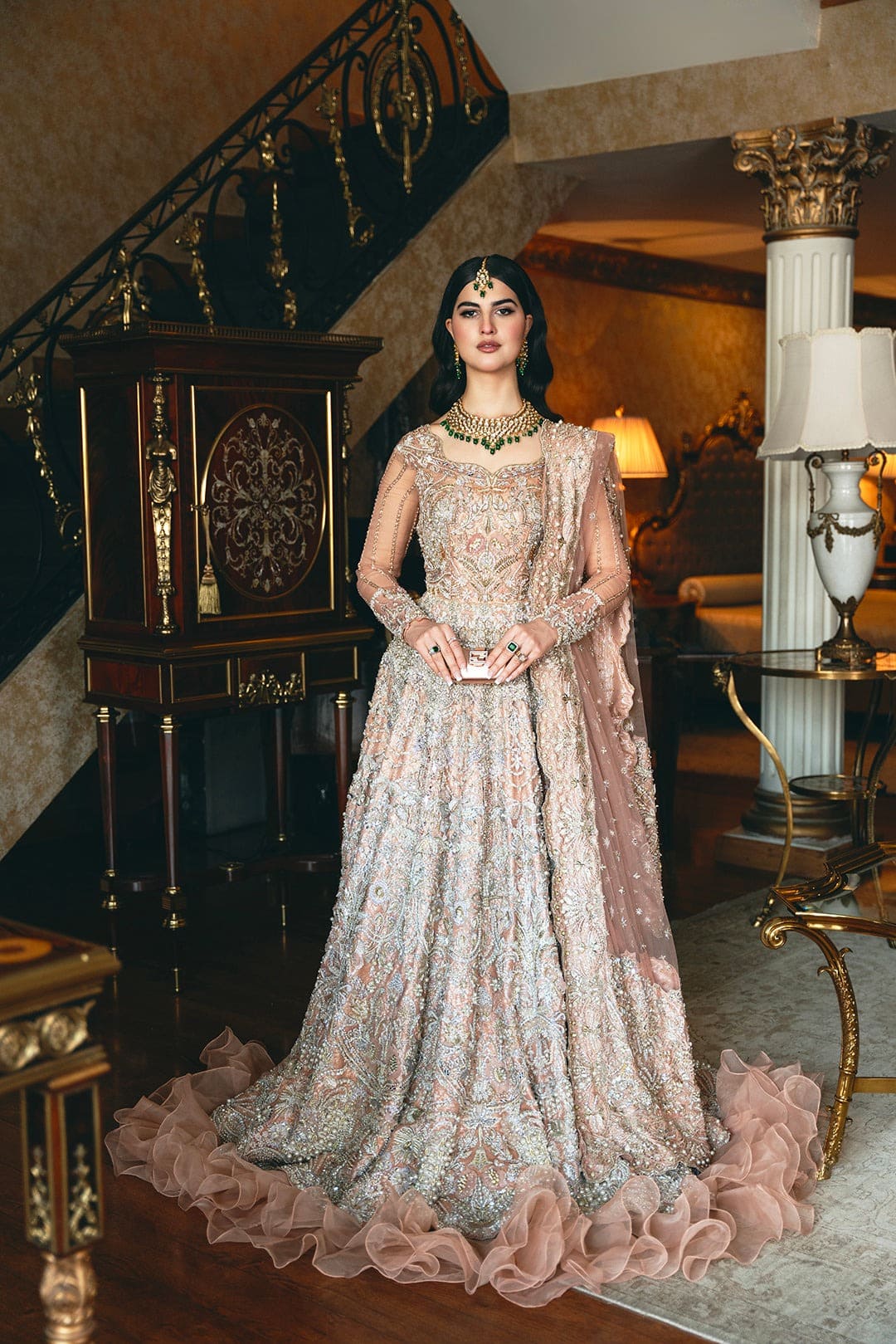 Pakistani Bridal Peach Pink Walima Gown