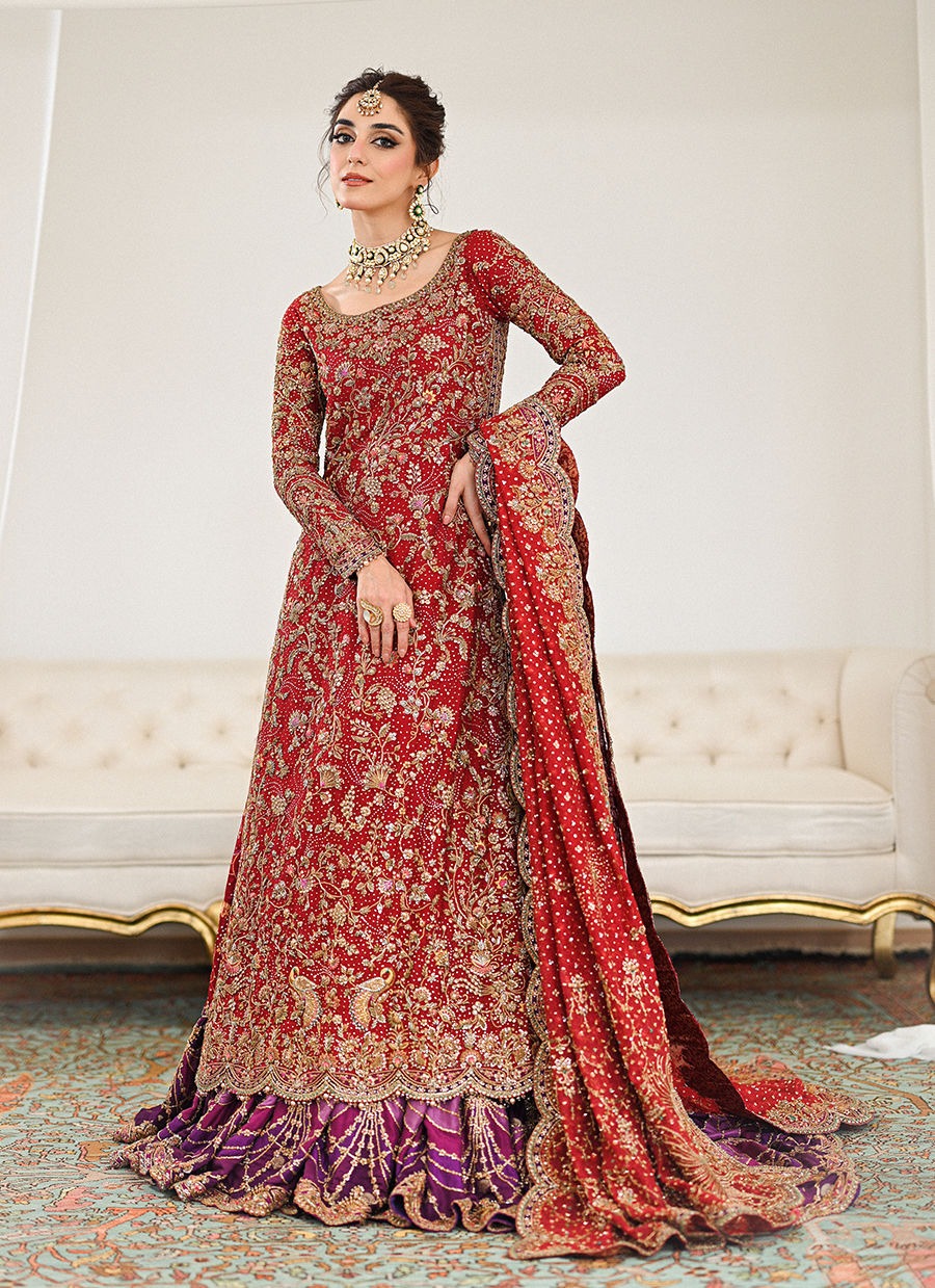 Pakistani Bridal Scarlett Red Shirt Lehenga Wedding Outfit