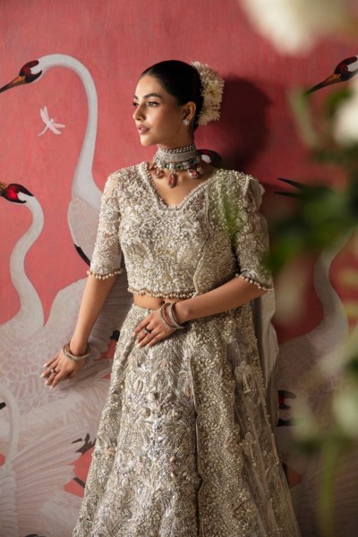 Pakistani Bridal Silver Embellished Lehenga Choli