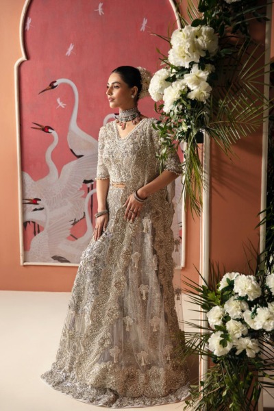 Pakistani Bridal Silver Embellished Lehenga Choli