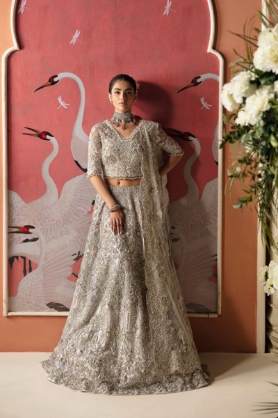 Pakistani Bridal Silver Embellished Lehenga Choli