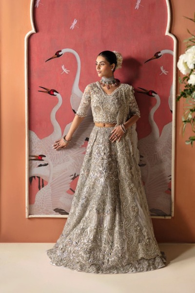 Pakistani Bridal Silver Embellished Lehenga Choli