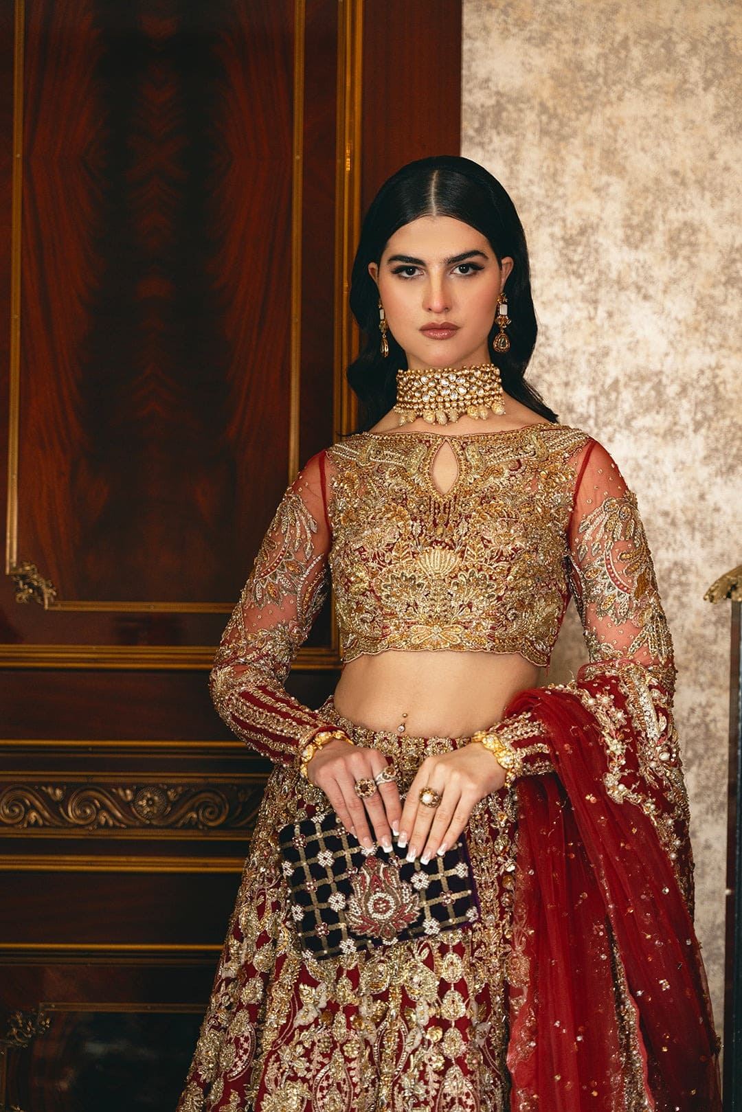 Pakistani Latest Bridal Embellished Red Lehenga