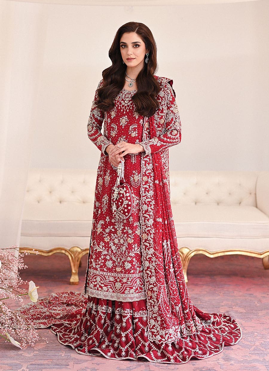 Pakistani Bridal Deep Red Farshi Lehenga Outfit