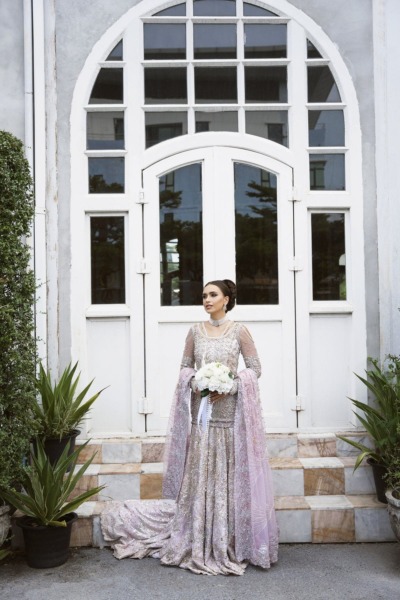 Pakistani Bridal Shirt Lehenga In Lilac Color