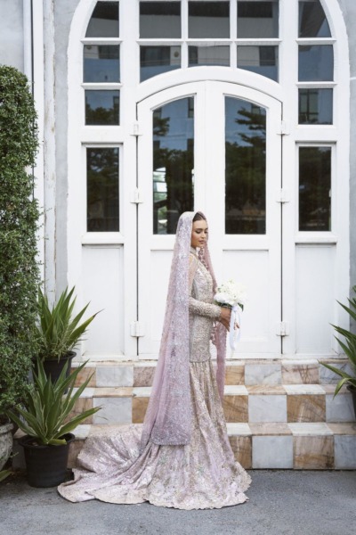 Pakistani Bridal Shirt Lehenga In Lilac Color - Image 3