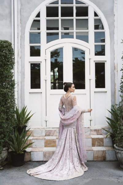 Pakistani Bridal Shirt Lehenga In Lilac Color - Image 4