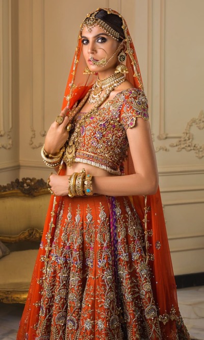 Classic Embroidered Rust Gold Lehenga Choli