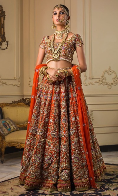 Classic Embroidered Rust Gold Lehenga Choli