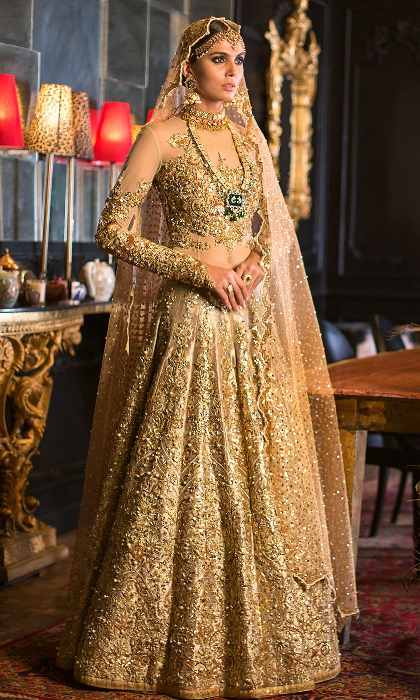 Latest Indian Bridal Golden Pishwas Lehenga