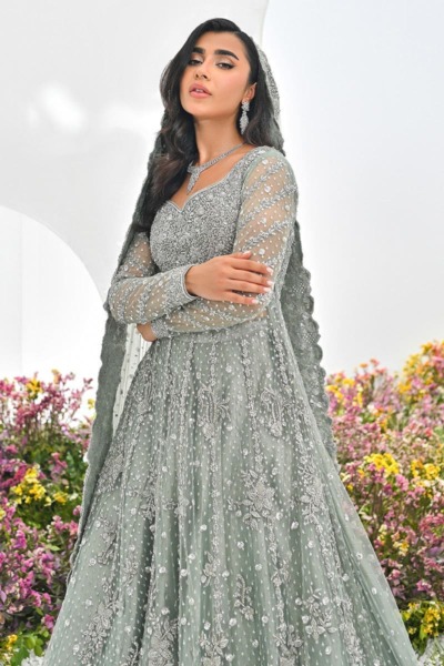 Latest Pakistani Bridal Kalidar Gown Lehenga