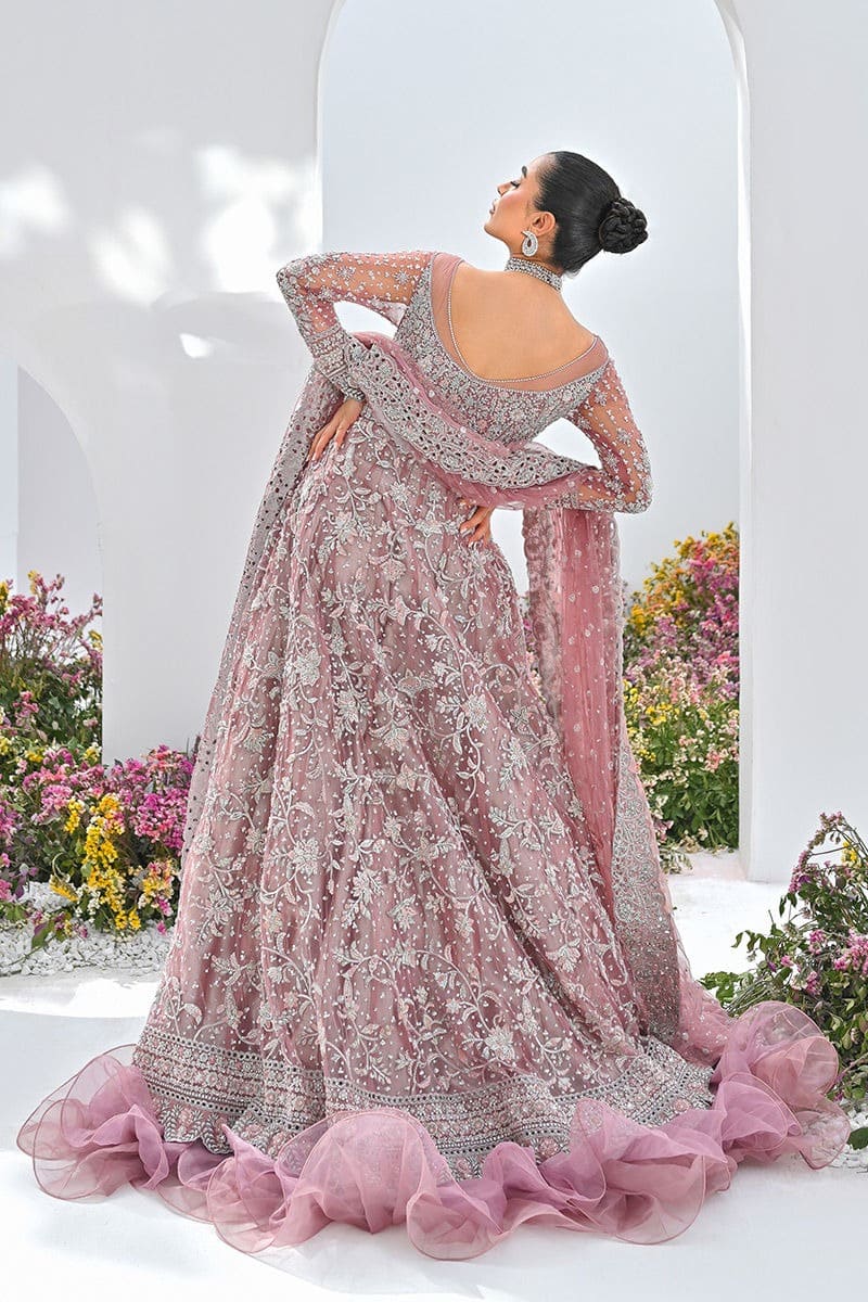 Latest Pakistani Bridal Mauve Gown Lehenga