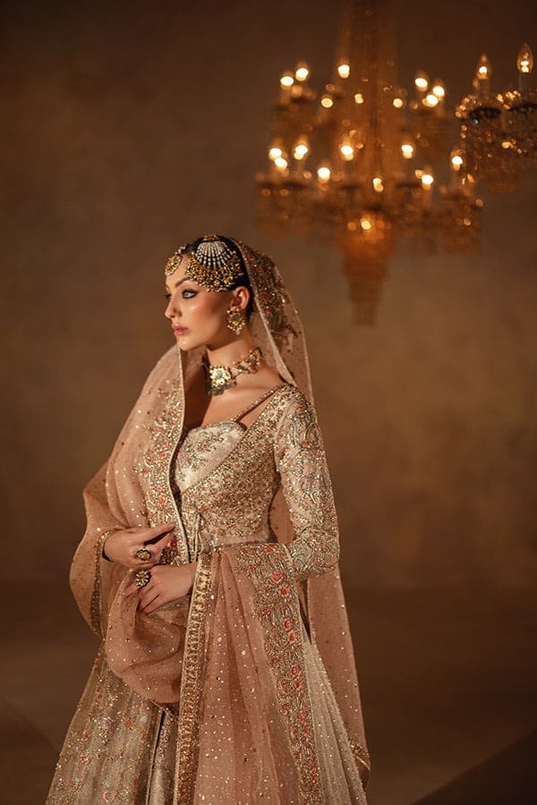 Pakistani Bridal Embellished Angrakha Pishwas Lehenga