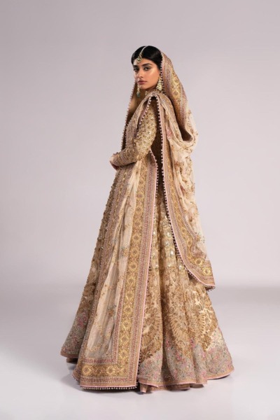 Pakistani Bridal Gold Pishwas Lehenga Style