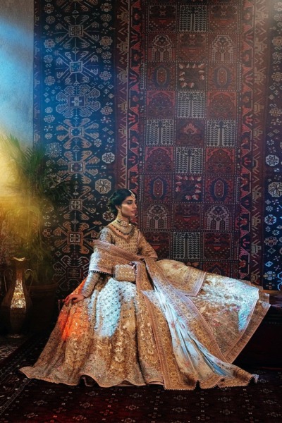 Pakistani Bridal Gold Pishwas Lehenga Style