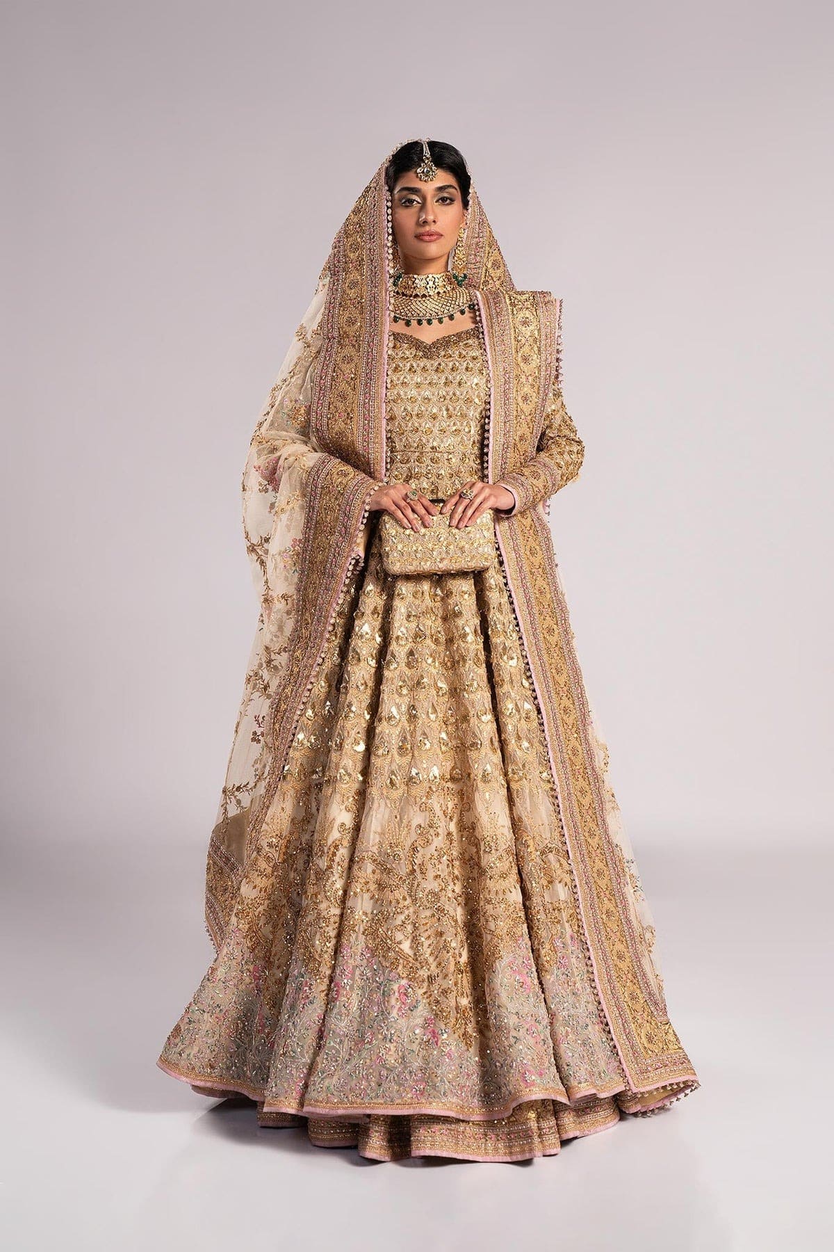 Pakistani Bridal Gold Pishwas Lehenga Style