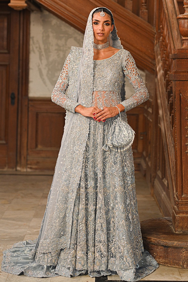 Pakistani Bridal Grey Blue Gown Lehenga