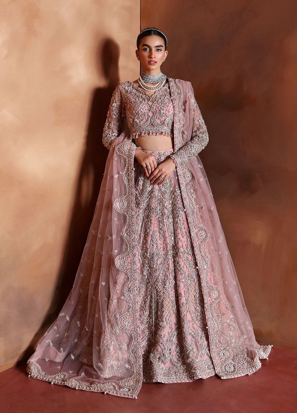 Pakistani Bridal Pink Choli Lehenga Dupatta