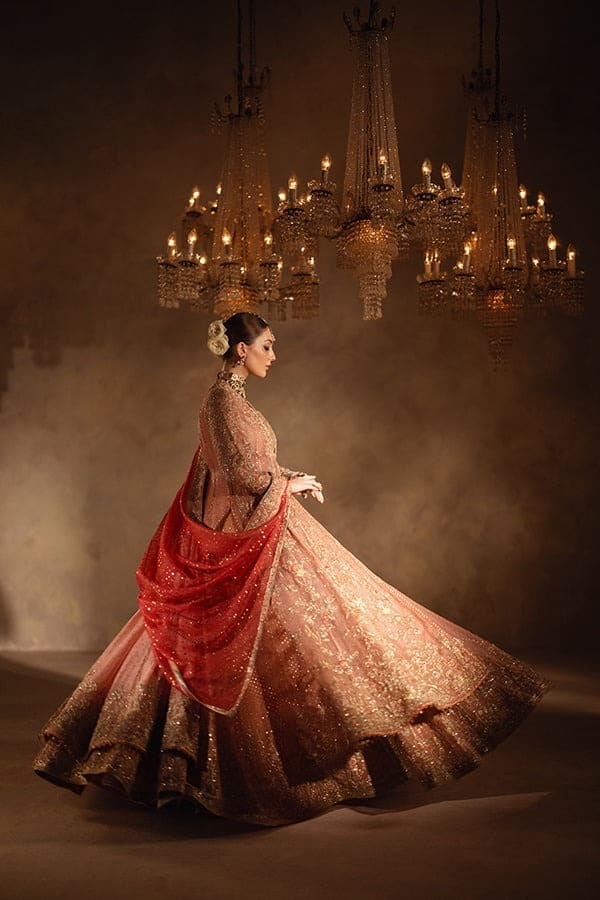 Pakistani Bridal Pink Embellished Pishwas Lehenga