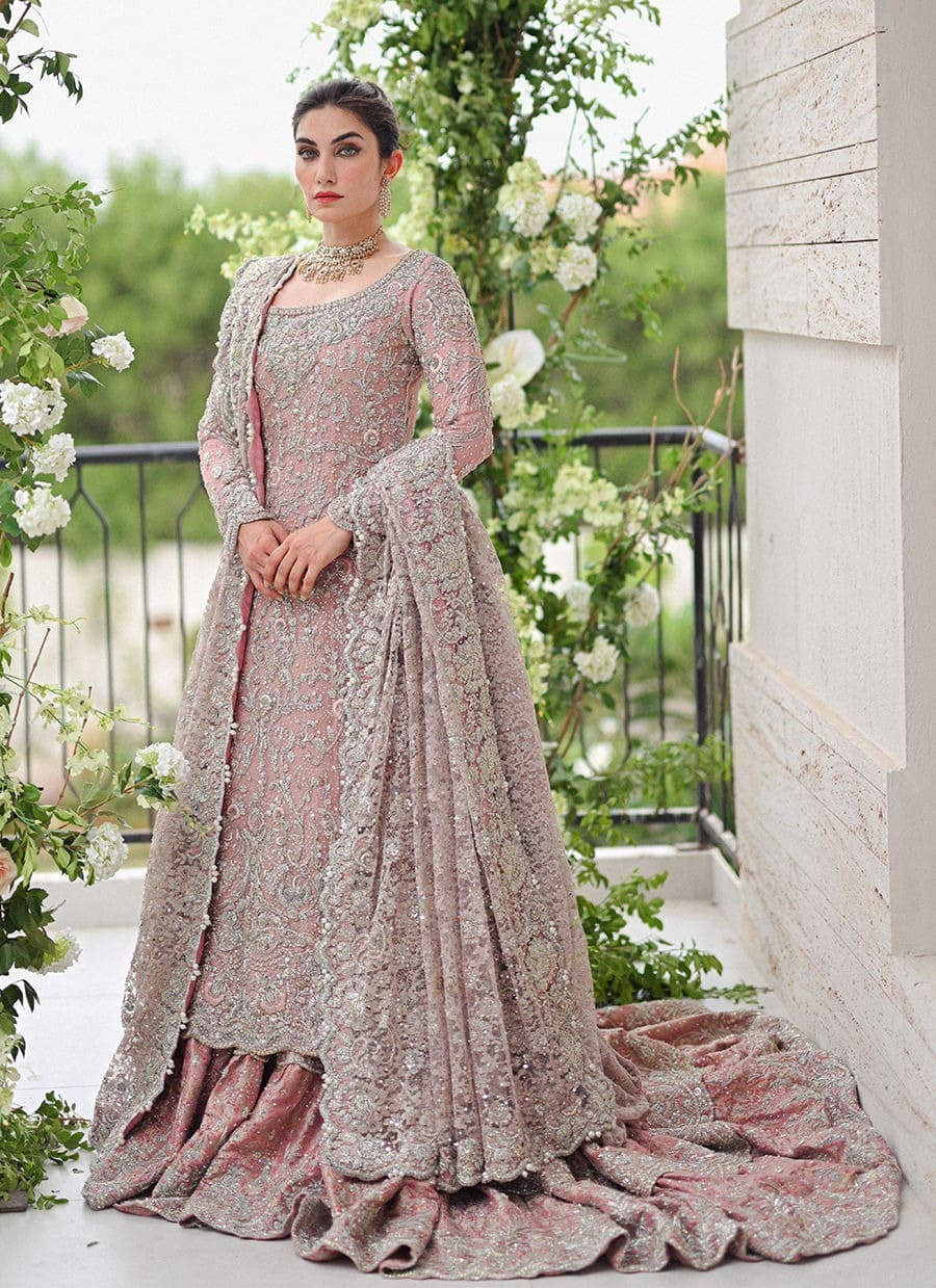 Pakistani Bridal Pink Farshi Lehenga Gown