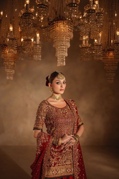 Pakistani Bridal Red Gold Shirt Gharara