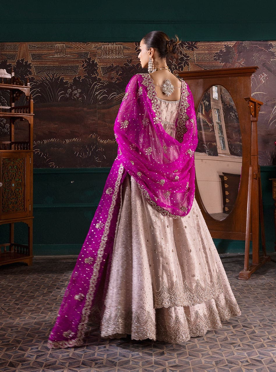 Pakistani Bridal Lehenga Gown In Pink