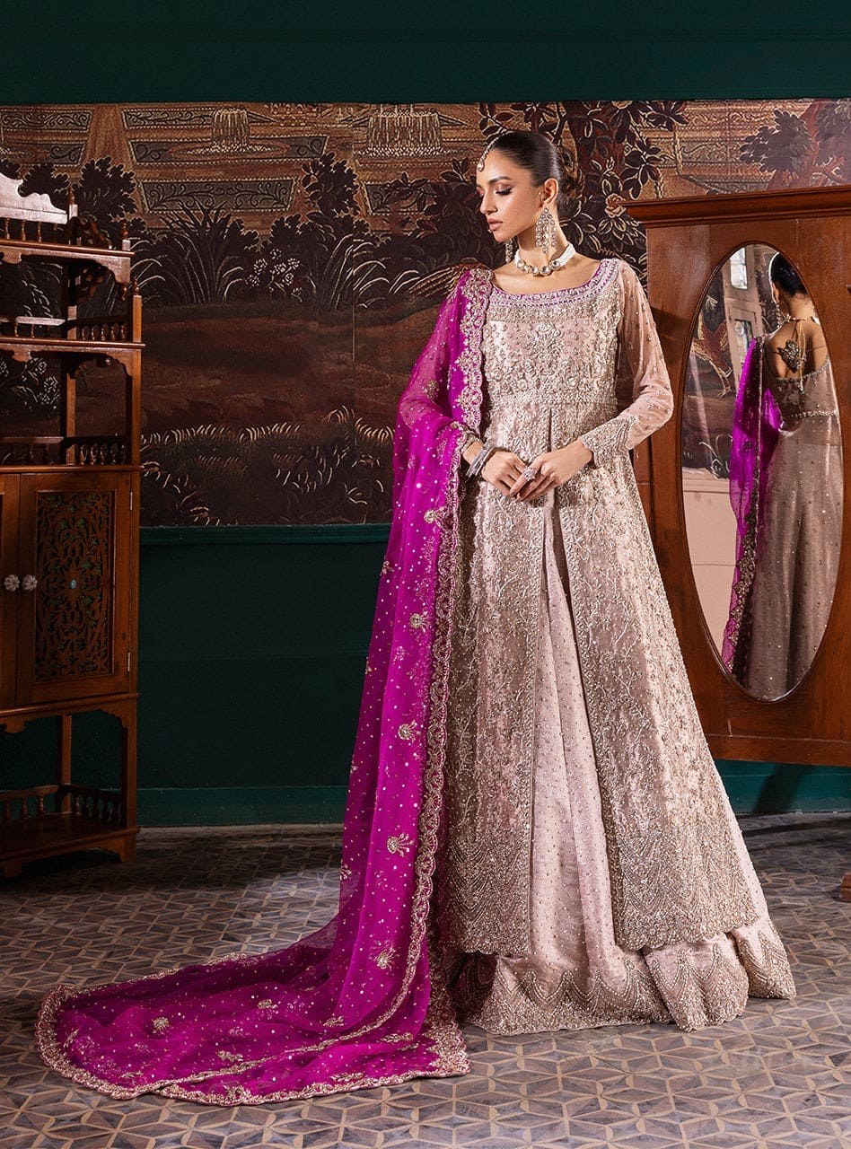 Pakistani Bridal Lehenga Gown In Pink