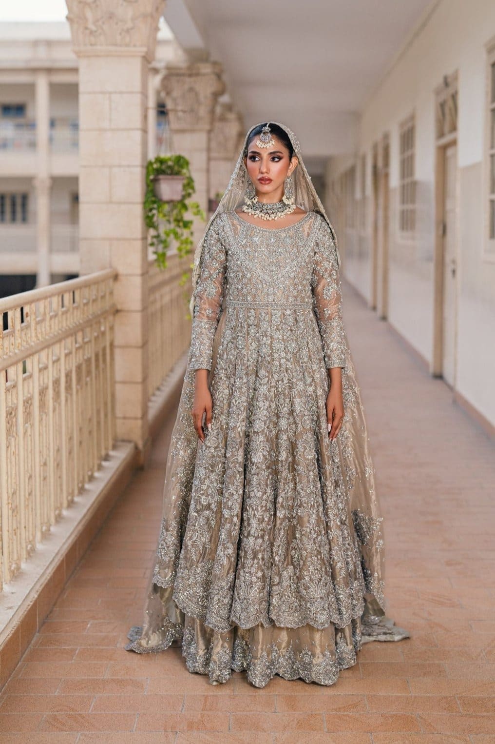 Bridal Gold Lehenga Gown Wedding Dress