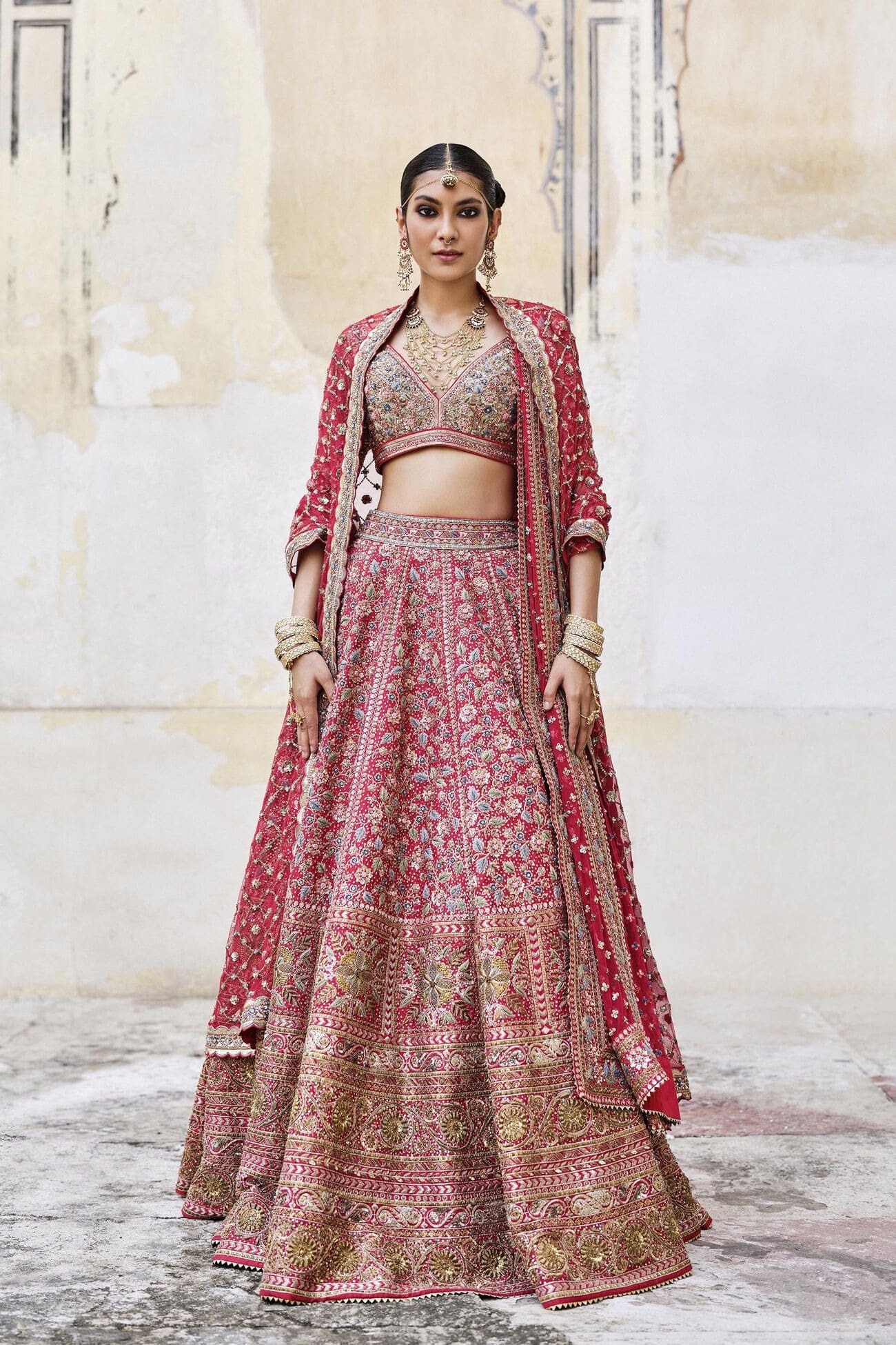 Designer Embellished Deep Red Indian Lehenga