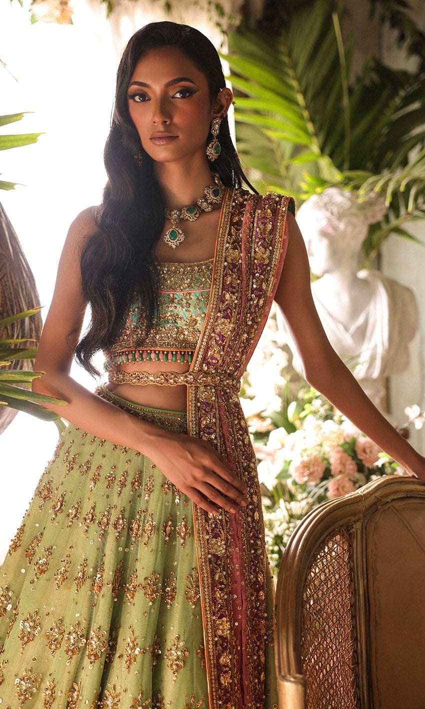 Green and Turquoise Choli Lehenga Indian Bridal Outfit