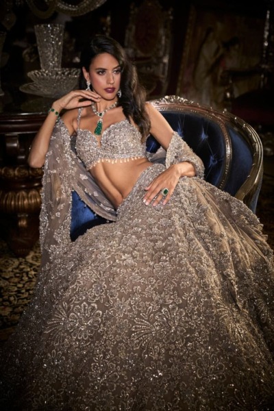 Indian Bridal Steel Grey Lehenga Choli - Image 3