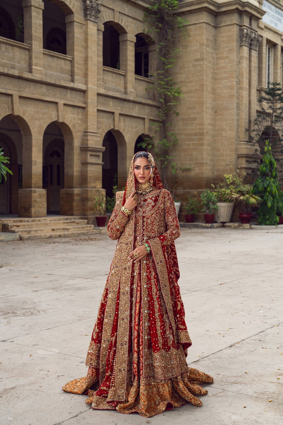 Indian Red Bridal Open Gown Lehenga