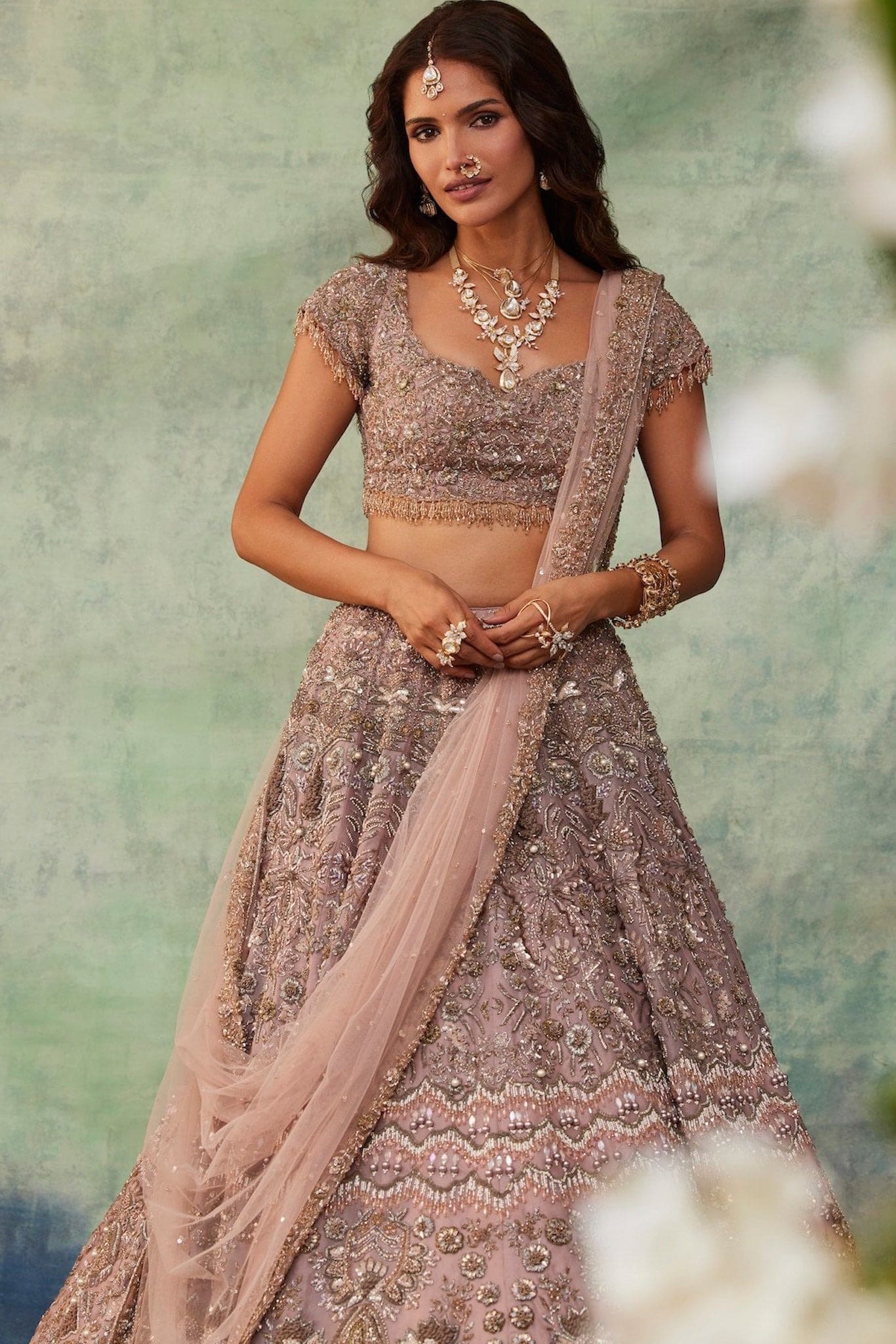 Long Tail Lavender Lehenga Choli Indian Wedding Dress