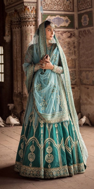 Pakistani Wedding Turquoise Pishwas Trouser Outfit - Image 2