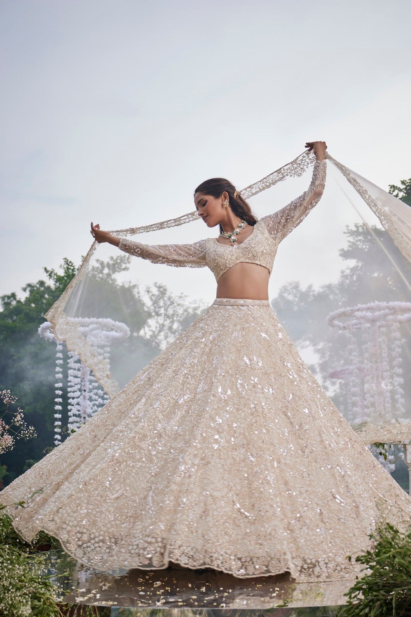 Pearl White Lehenga Choli Bridal Dress