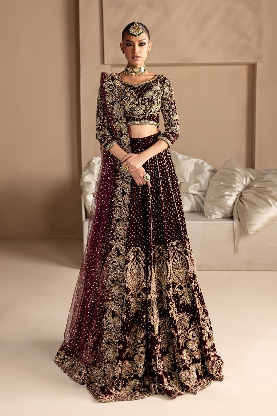 Royal Maroon Lehenga Choli Indian Bridal Dress