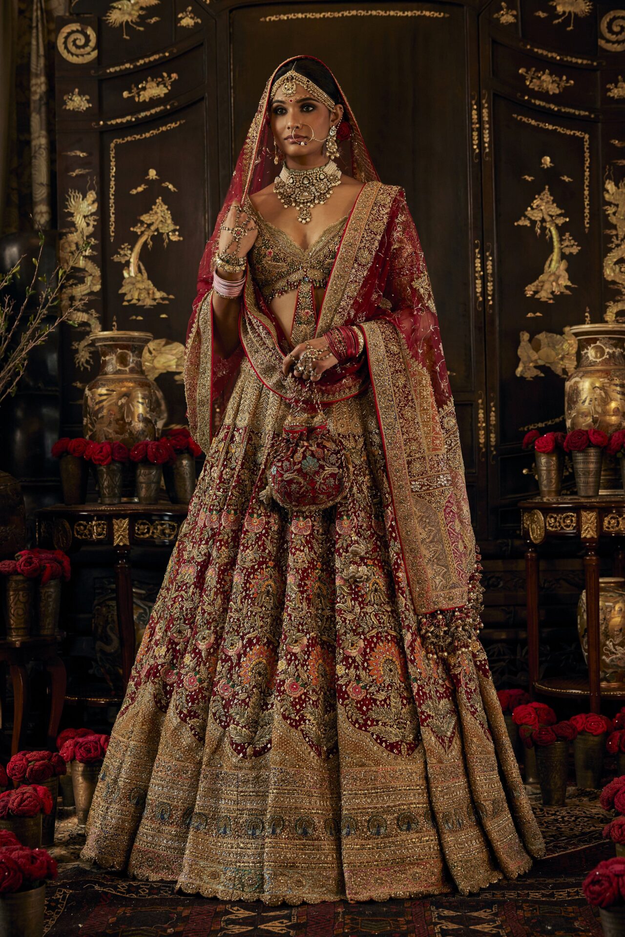 Traditional Deep Ruby Lehenga Choli Indian Bridal Dress